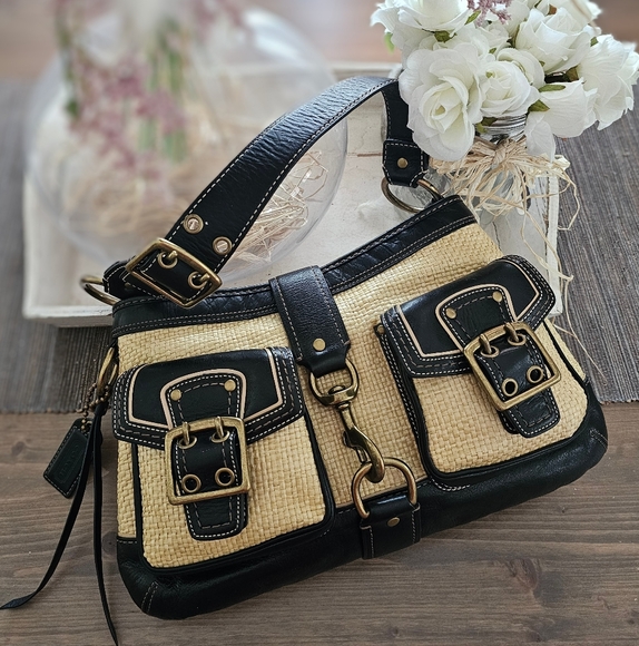 Coach Handbags - Vintage Coach Legacy Leather Trimmed Manufactured Straw Hobo Shoulder Bag